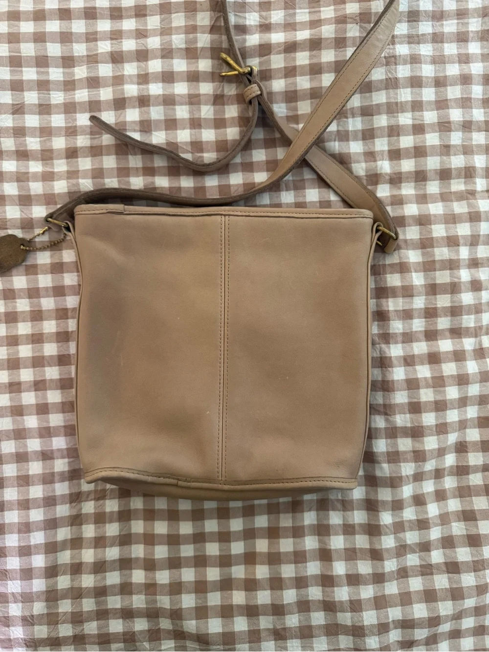 Vintage 80s COACH Leather Bucket Bag, Tan Crossbody Shoulder Bag, Made in USA